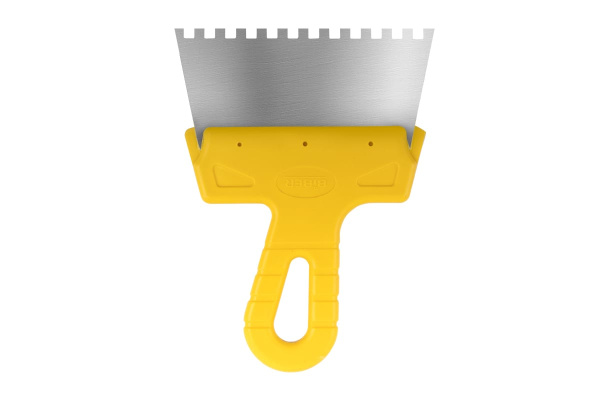 Фасадный зубчатый шпатель (150 мм, нержавеющая сталь, 8 мм, желтая ручка) Biber МАСТЕР 35182 тов-176009