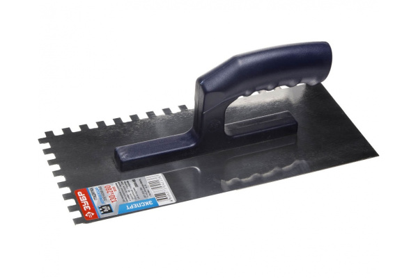 Штукатурная зубчатая гладилка Зубр Профи 130x280 мм, 10x10 мм, нержавеющая с пластиковой ручкой 0804-10