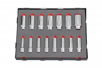 Набор 6-гранных головок 1/2", L=77 мм, 10-30 мм, 15 шт. FORCE K41513