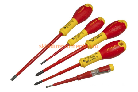 Набор отверток электрика с зауженным стержнем 3.5х75, 5.5х150; Pz1х100, Pz2х125; эл.пробник 250В Eu, 5шт Stanley Fatmax XTHT0-62693