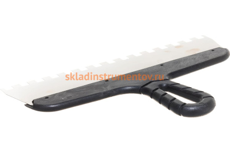 Зубчатый шпатель DECOR 300 мм, ширина 55 мм, толщина 0,38 мм, зуб 10x10 мм, пласт. ручка, нерж.