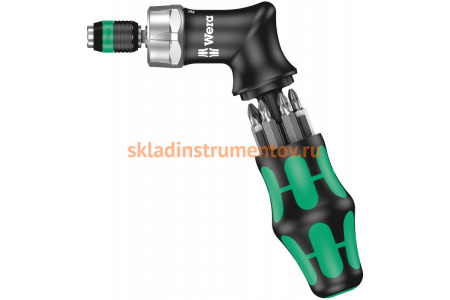 Реверсивная угловая отвертка WERA Kraftform Kompakt Pistol RA с набором бит 1/4 в ручке WE-051030
