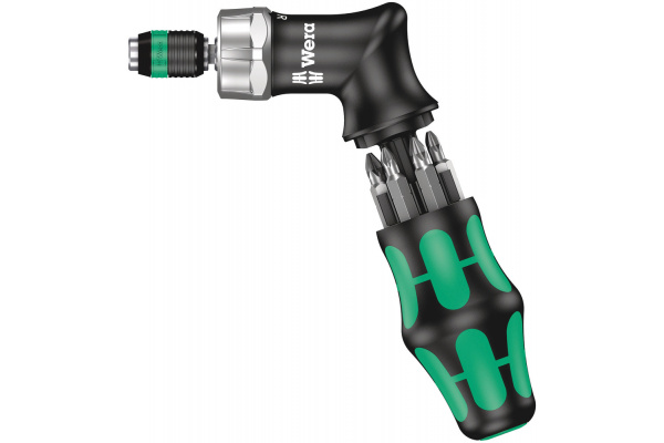 Реверсивная угловая отвертка WERA Kraftform Kompakt Pistol RA с набором бит 1/4 в ручке WE-051030