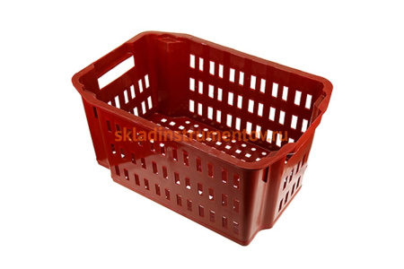 Перфорированный бордовый ящик для хранения и переноски продуктов Тара.ру п/э 535x367x252 23489