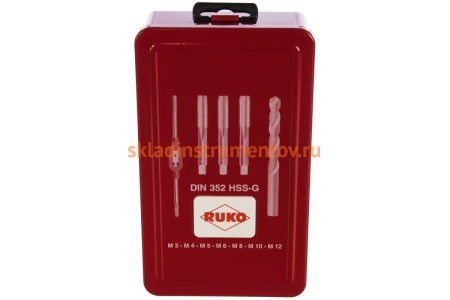 Набор ручных метчиков HSS M3-M12+вороток+сверла, 29шт RUKO 245003