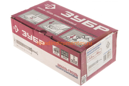 Дюбель-гвоздь полипропиленовый с потайным бортиком 100 шт. (6х60 мм; ТФ5) Зубр 4-301345-06-060