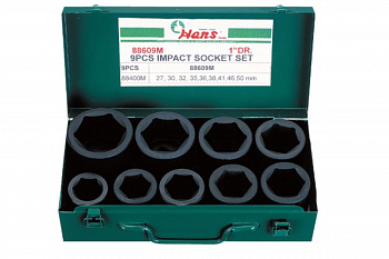 Набор ударных торцевых головок (27-50 мм; 1"; 9 шт.) Hans 88609M