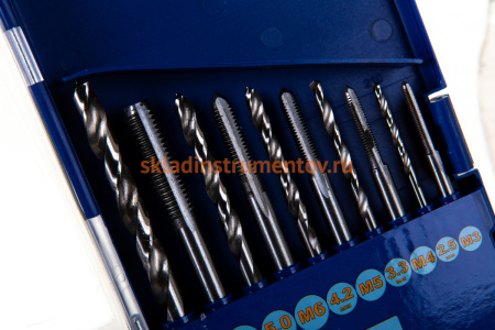 Набор метчиков и сверл "Профи" (М3-М8; 2.5-6.8 мм; 10 шт.) ПРАКТИКА 646-218