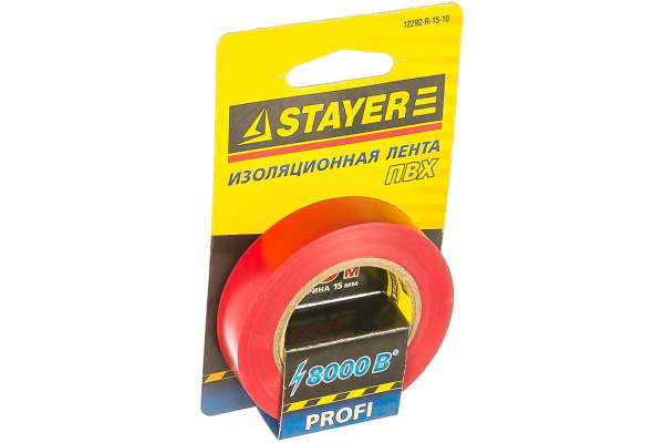 Красная ПВХ изолента 15ммх10мх0.18 мм STAYER 12292-R-15-10