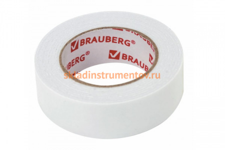 Клейкая двухсторонняя лента BRAUBERG 19 мм х 1,5 м, на вспененной основе, 1 мм, прочная 606419