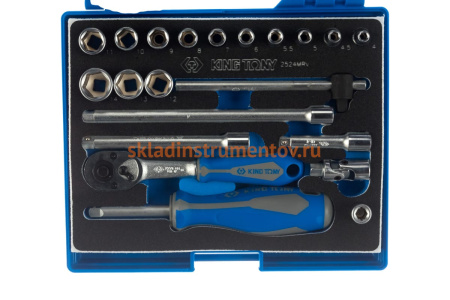 Набор шестигранных торцевых головок с принадлежностями KING TONY 1/4" 4-14 мм 21 предмет 2524MRV