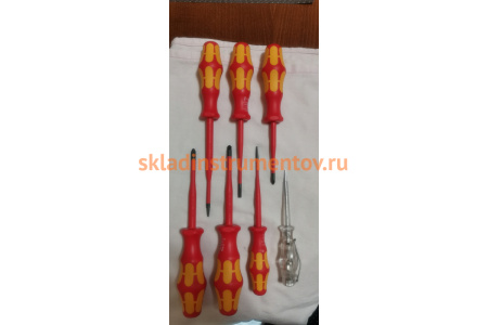 Набор диэлектрических отверток Wera, VDE, индикатор напряжения, подставка, 7 предметов, WE-006480