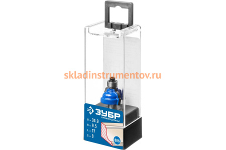 Фреза кромочная калевочная №7 ПРОФЕССИОНАЛ (34.9х17х58.9 мм; R9.5 мм; хвостовик 8 мм) Зубр 28709-34.9