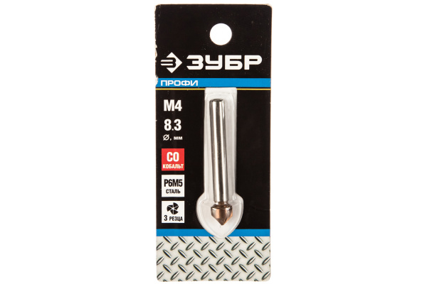 Зенкер конусный с кобальтовым покрытием (8.3х50 мм; М4) по металлу для дрелей Зубр 29732-4