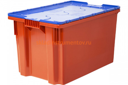 Ящик Тара.ру п/э 600х400х350 сплошной, с синей крышкой, Safe PRO, красный 18662