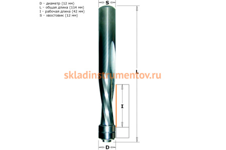 Фреза спиральная обгонная монолитная (12x42x114 мм; хвостовик 12 мм; RH) CMT 190.127.11B