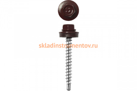 Саморезы Зубр для крепления кровельных материалов к деревянной обрешетке, цвет RAL 3005 темно-красный, оцинкованный, 4,8x70мм, 800шт 4-300310-48-070-3005