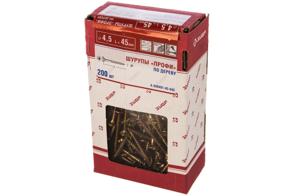 Универсальные шурупы для дерева, ДСП, ДВП Зубр хроматированные, PZ, 4,5x45мм, ТФ1, 200 штук 4-300401-45-045