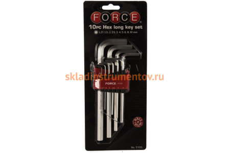 Набор средних Г-образных шестигранников 10 предметов FORCE 5102L