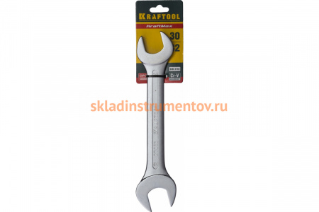 Гаечный рожковый ключ Kraftool Expert Cr-V сталь хромированный 30x32 мм 27033-30-32