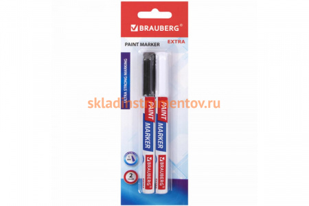 Лаковый маркер-краска BRAUBERG EXTRA paint marker 1 мм, НАБОР 2 цвета, белый/черный, 151990