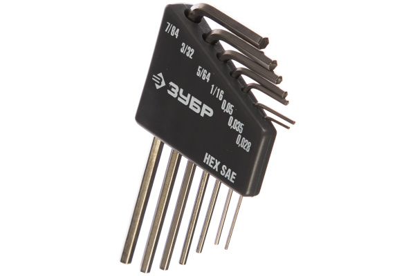 Набор ключей имбусовых Зубр "Эксперт" Мини для точных работ Cr-V HEX SAE 0,028" 0,035" 0,05" 1/16" 5/64" 3/32" 7/64" 7 шт. 27475-H7