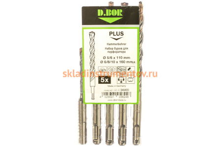 Набор буров SDS-plus V PLUS ( 5,6x110; 6,8,10x160, 5 шт.) D.BOR 240400