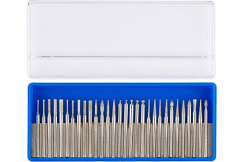 Набор мини-насадок Зубр с алмазным напылением в пластиковом боксе P 180 хвостовик диаметр 3 мм 30 предметов 33383-H30