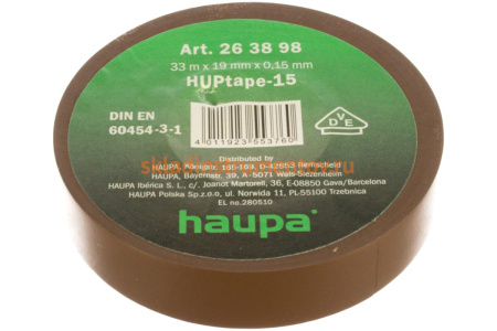 Изолента ПВХ HAUPA 19 мм x 33 м, цвет коричневый 263898