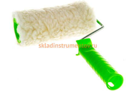 Валик СИБРТЕХ из натурального меха с ручкой, 150 мм, ворс 12 мм, D - 48 мм 80122