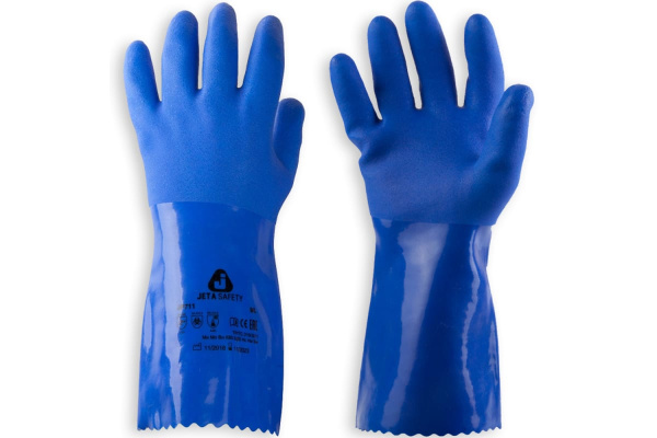 Защитные химические перчатки с покрытием из ПВХ Jeta Safety, синие, размер L/9, JP711-L