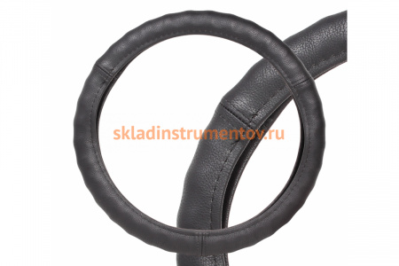 Ребристая оплетка на руль Airline гладкая кожа, черная, 37-39 см М AWC-RS-12M