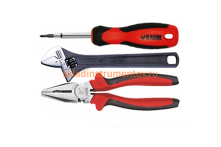 Набор инструментов BAUM отвёртка 6в1, разводной ключ 8, плоскогубцы комби 8, 3 предмета 190E