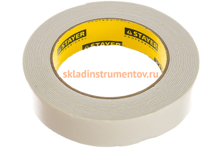Лента PROFI клейкая двусторонняя, на вспененной основе (5 м; 25 мм; белая) STAYER 12231-25-05