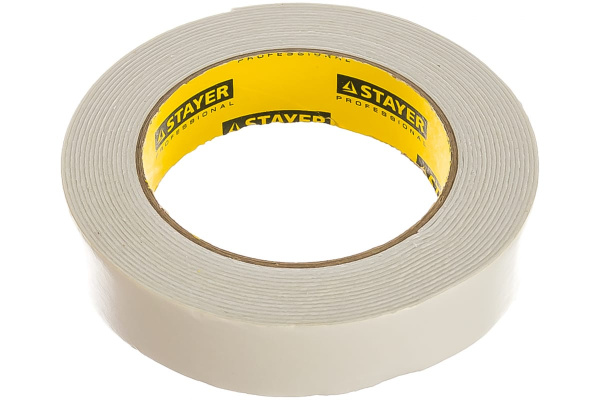 Лента PROFI клейкая двусторонняя, на вспененной основе (5 м; 25 мм; белая) STAYER 12231-25-05