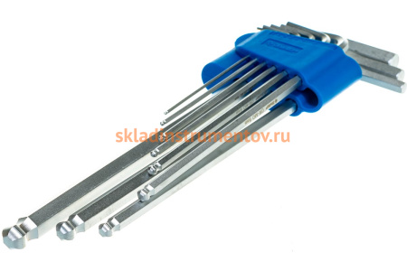 Набор имбусовых ключей, длинные с шариком, Cr-Mo, сатинированное покрытие, эргономичный держатель, HEX 1.5-10мм, 9шт Зубр ЭКСПЕРТ 27466-H9