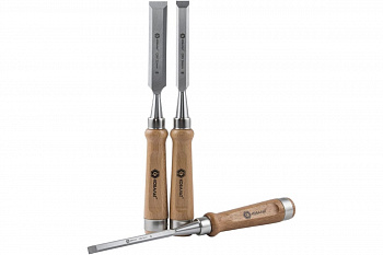 Набор плоских стамесок: 8, 16, 22мм, длина 140мм, CR-V, деревянные рукоятки, 3шт КОБАЛЬТ 245-862