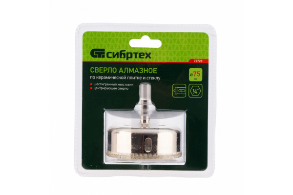 Сверло по керамической плитке и стеклу 75х55 мм СИБРТЕХ 72728