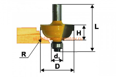Фреза кромочная калевочная (28.6х14 мм; R 6.35 мм; хвостовик 8 мм) по дереву Энкор 9285