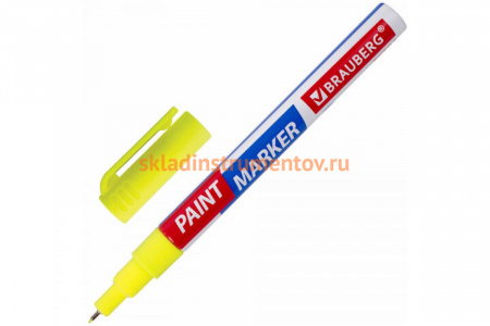 Лаковый маркер-краска BRAUBERG EXTRA paint marker 1 мм, желтый, улучшенная нитро-основа, 151962