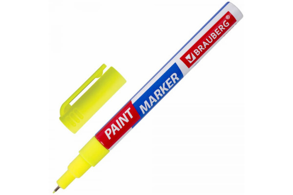 Лаковый маркер-краска BRAUBERG EXTRA paint marker 1 мм, желтый, улучшенная нитро-основа, 151962