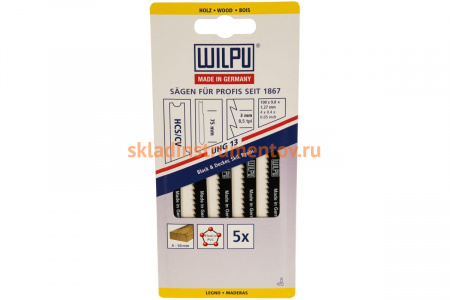 Пилка по дереву UHG 13 (5 шт; 100х7.8х1 мм; 75 мм; 8.5 TPI; HCS/CV) WILPU 428000005