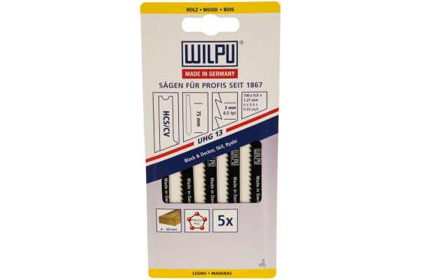 Пилка по дереву UHG 13 (5 шт; 100х7.8х1 мм; 75 мм; 8.5 TPI; HCS/CV) WILPU 428000005