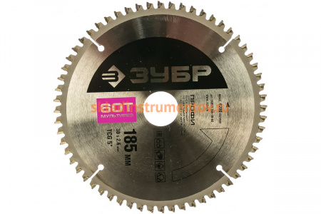 Диск пильный ПРОФИ Мультирез по алюминию, ламинату, пластику, ДСП (185х30 мм; 60Т) Зубр 36853-185-30-60