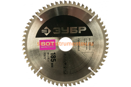 Диск пильный ПРОФИ Мультирез по алюминию, ламинату, пластику, ДСП (185х30 мм; 60Т) Зубр 36853-185-30-60