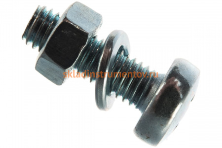 Винт Зубр DIN7985 в комплекте с гайкой, DIN934, шайбой, DIN125, шайбой пруж., DIN127, M5x16мм, ТФ6, 18шт. 4-303476-05-016