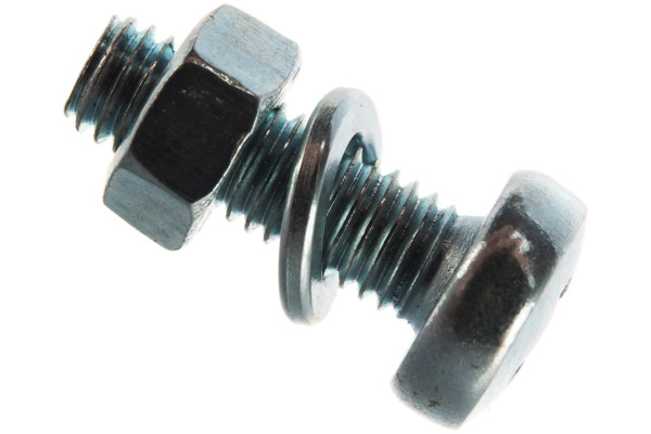 Винт Зубр DIN7985 в комплекте с гайкой, DIN934, шайбой, DIN125, шайбой пруж., DIN127, M5x16мм, ТФ6, 18шт. 4-303476-05-016