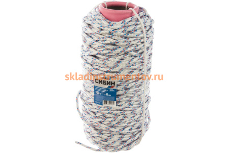 Плетёный полипропиленовый 16-прядный фал с полипропиленовым сердечником, диаметр 6мм, бухта 100м, 320кгс СИБИН 50215-06 Плетёный полипропиленовый 16-прядный фал с полипропиленовым сердечником, диаметр 6мм, бухта 100м, 320кгс СИБИН 50215-06
