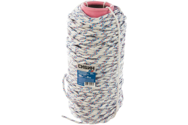 Плетёный полипропиленовый 16-прядный фал с полипропиленовым сердечником, диаметр 6мм, бухта 100м, 320кгс СИБИН 50215-06 Плетёный полипропиленовый 16-прядный фал с полипропиленовым сердечником, диаметр 6мм, бухта 100м, 320кгс СИБИН 50215-06