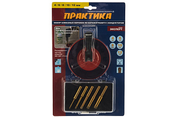 Набор алмазных коронок по керамограниту с кондуктором (4, 6, 8, 10, 12 мм) ПРАКТИКА 034-687